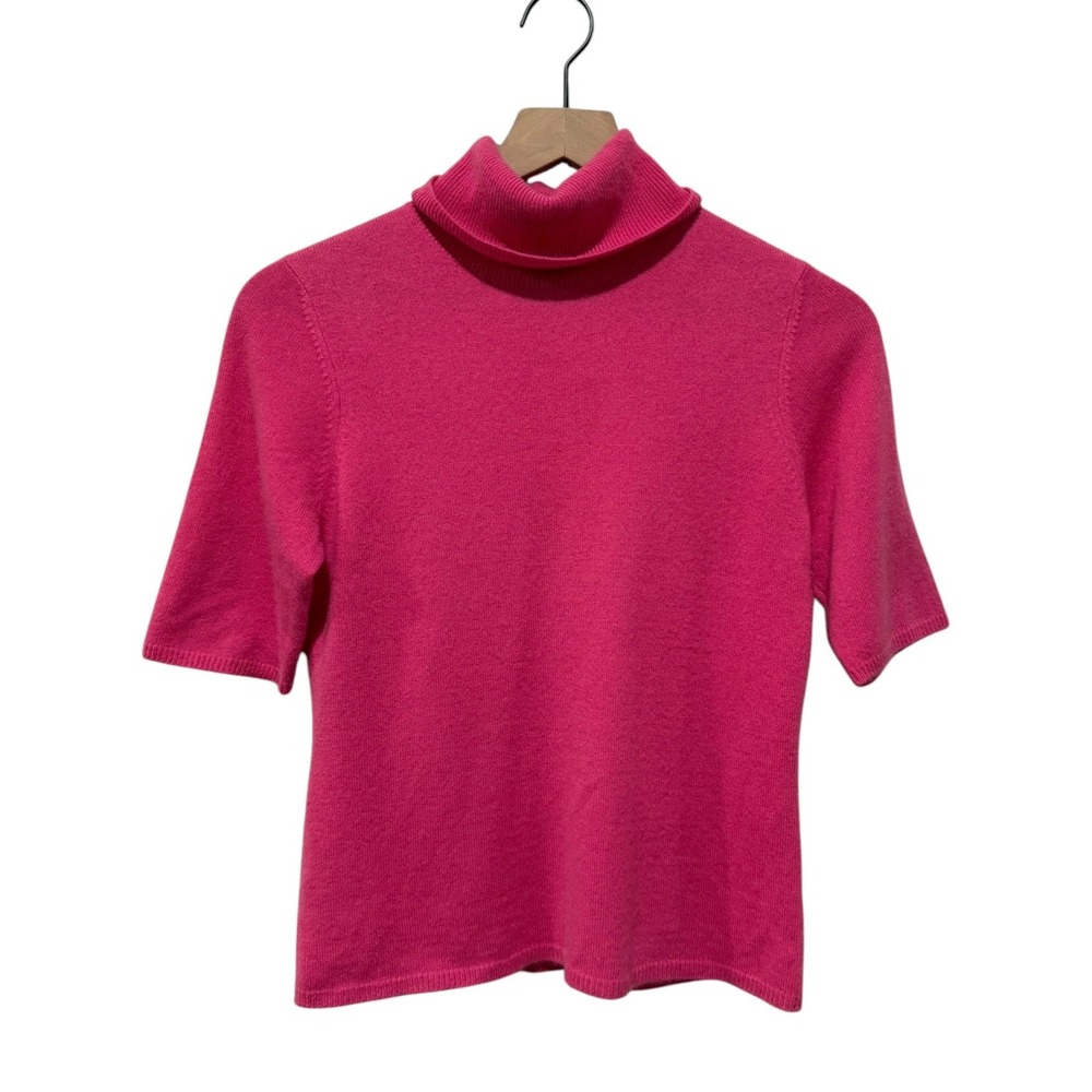 Folio Saks Fifth Avenue 100% Cashmere Turtleneck Sweater Sz S Pink Short Sleeve